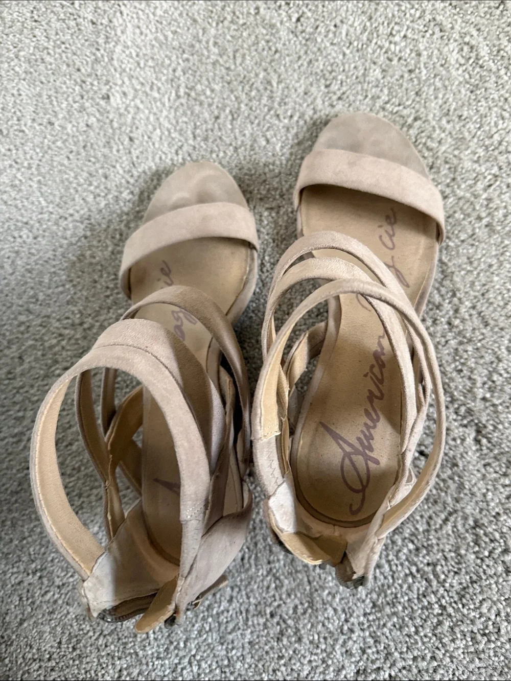 American Rag Casen Women's Taupe Wedge Sandal Size 8 Suede Zipper Strappy Shoes